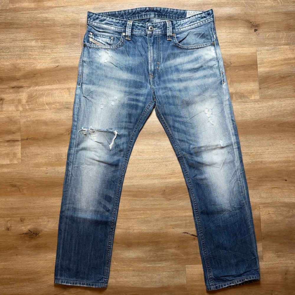 Diesel Thavar Jeans Mens 31x32 (Fits 32x27) Blue Slim Skinny Distressed 0810L